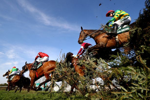The Grand National - horses jumping a fence