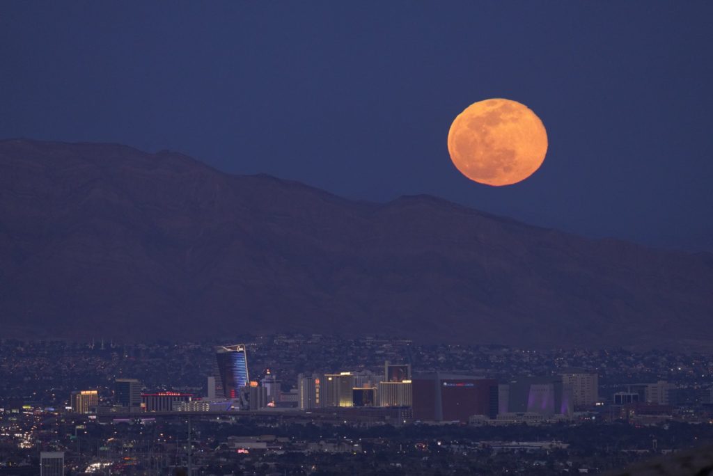 The moon rising over Las Vegas Valley